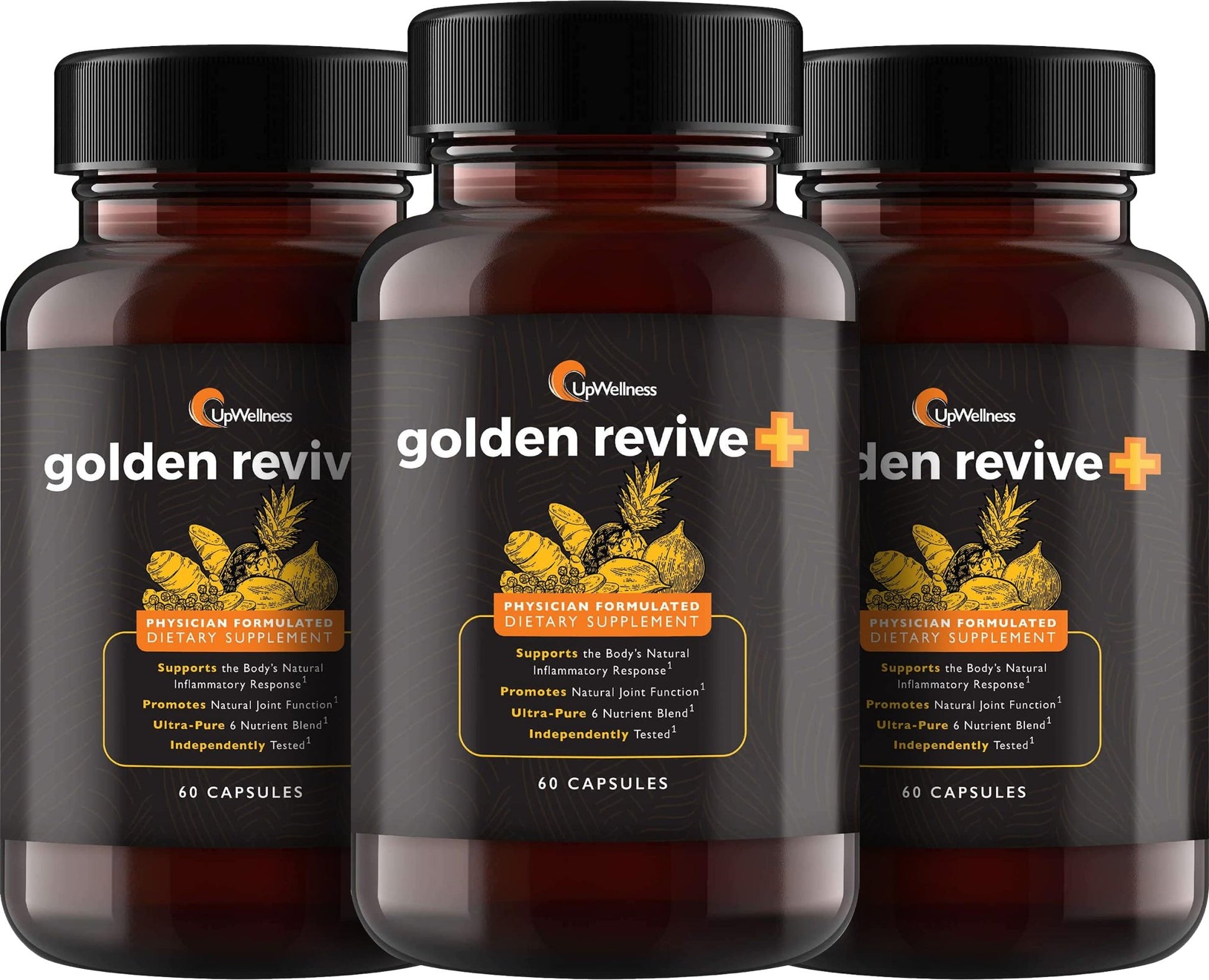 UpWellness Golden Revive + Joint Support Supplement Featuring Turmeric with Black Pepper, Quercetin, and Magnesium- Turmeric Boswellia Supplement - 6 Active Ingredients - 60 Capsules, 3 Pack - dailyvitalstore