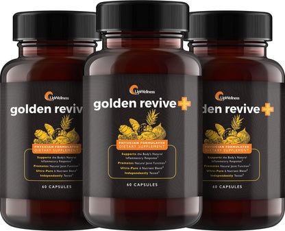 UpWellness Golden Revive + Joint Support Supplement Featuring Turmeric with Black Pepper, Quercetin, and Magnesium- Turmeric Boswellia Supplement - 6 Active Ingredients - 60 Capsules, 3 Pack - dailyvitalstore