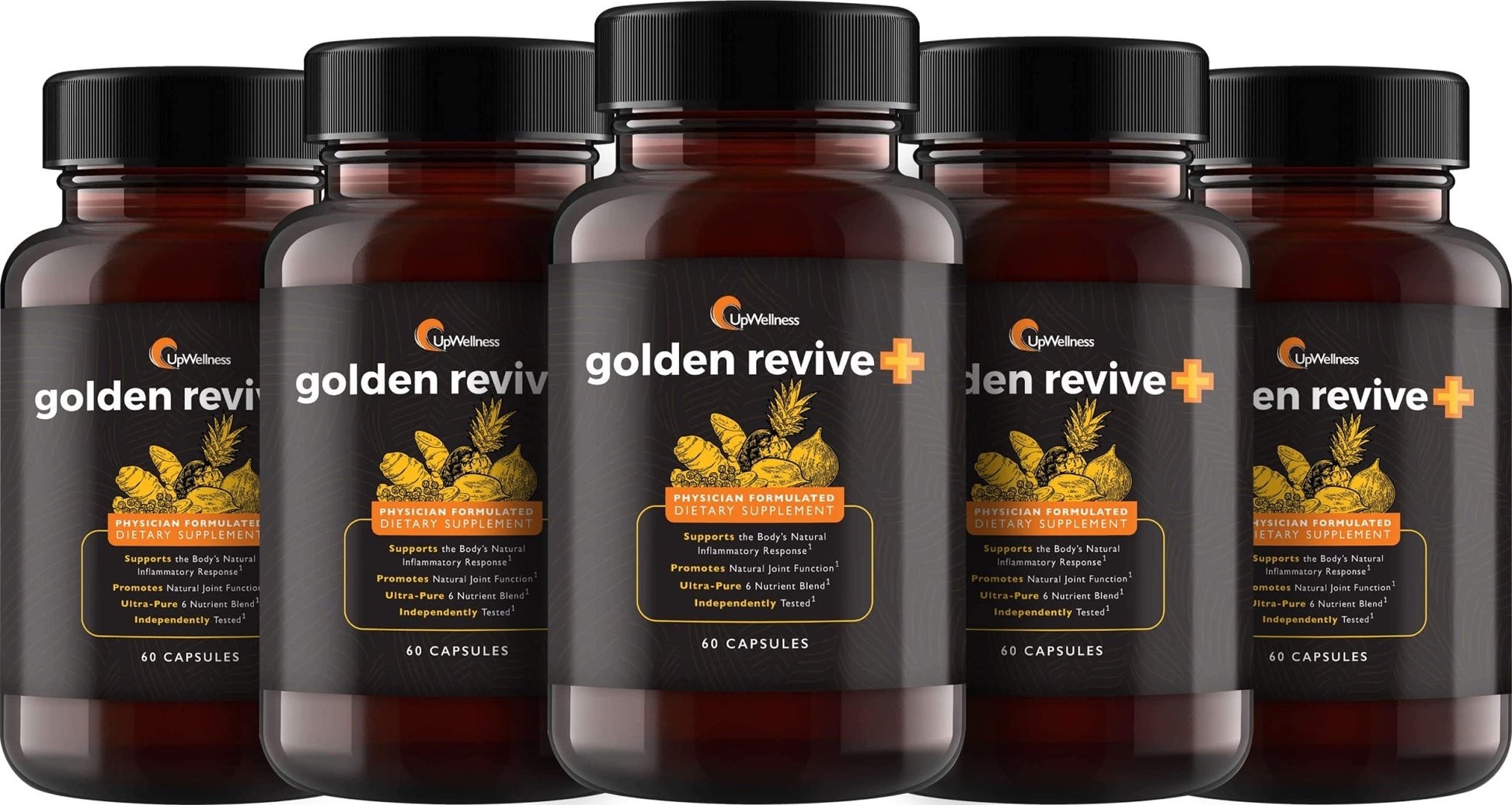 UpWellness Golden Revive + Joint Support Supplement Featuring Turmeric with Black Pepper, Quercetin, and Magnesium- Turmeric Boswellia Supplement - 6 Active Ingredients - 60 Capsules, 5 Pack - dailyvitalstore