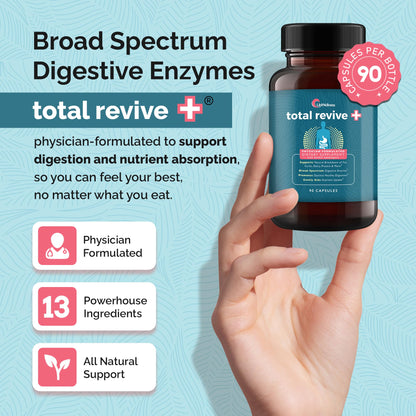UpWellness Total Revive+ Digestive Enzymes - Broad-Spectrum Enzymes for Digestive Health - Supports Gut Health and Nutrient Absorption - dailyvitalstore