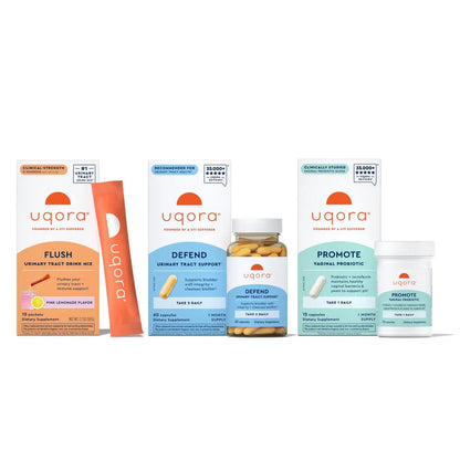 Uqora Complete Regimen with Flush, Defend & Promote - Urinary Tract Support with D-Mannose, Vitamin C, Green Tea Extract, Probiotics & More - Comprehensive Bladder Health Support* - 3-Part Bundle - dailyvitalstore