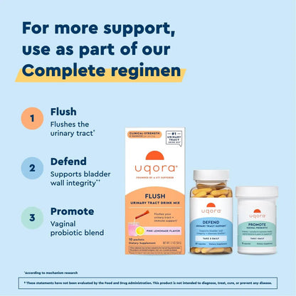 Uqora Complete Regimen with Flush, Defend & Promote - Urinary Tract Support with D-Mannose, Vitamin C, Green Tea Extract, Probiotics & More - Comprehensive Bladder Health Support* - 3-Part Bundle - dailyvitalstore
