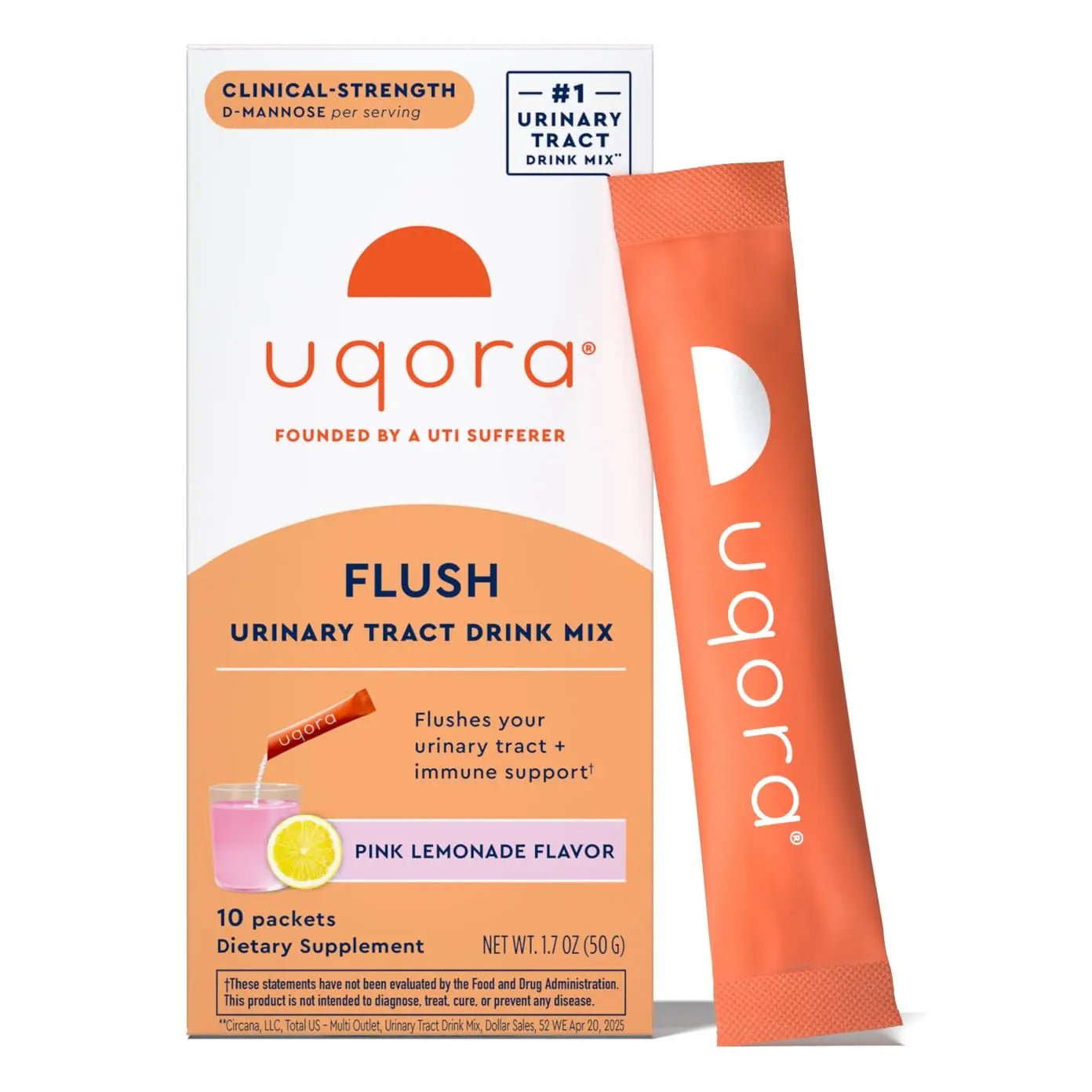 Uqora Flush - Urinary Tract* with D-Mannose, Vitamin C, Vitamin B6, Potassium, Magnesium & Calcium - Gluten-Free & Vegan - Pink Lemonade Flavor - 10 Packets (1 Pack) - dailyvitalstore