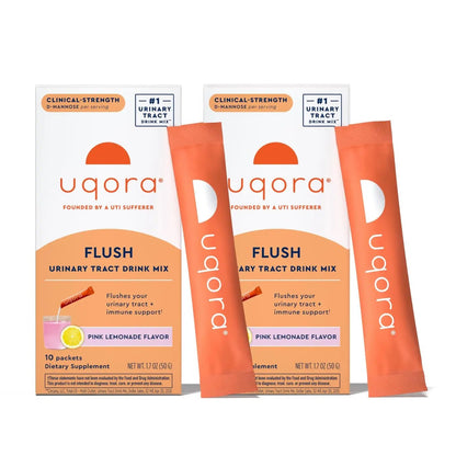 Uqora Flush - Urinary Tract* with D-Mannose, Vitamin C, Vitamin B6, Potassium, Magnesium & Calcium - Gluten-Free & Vegan - Pink Lemonade Flavor - 20 Packets (2 Pack) - dailyvitalstore