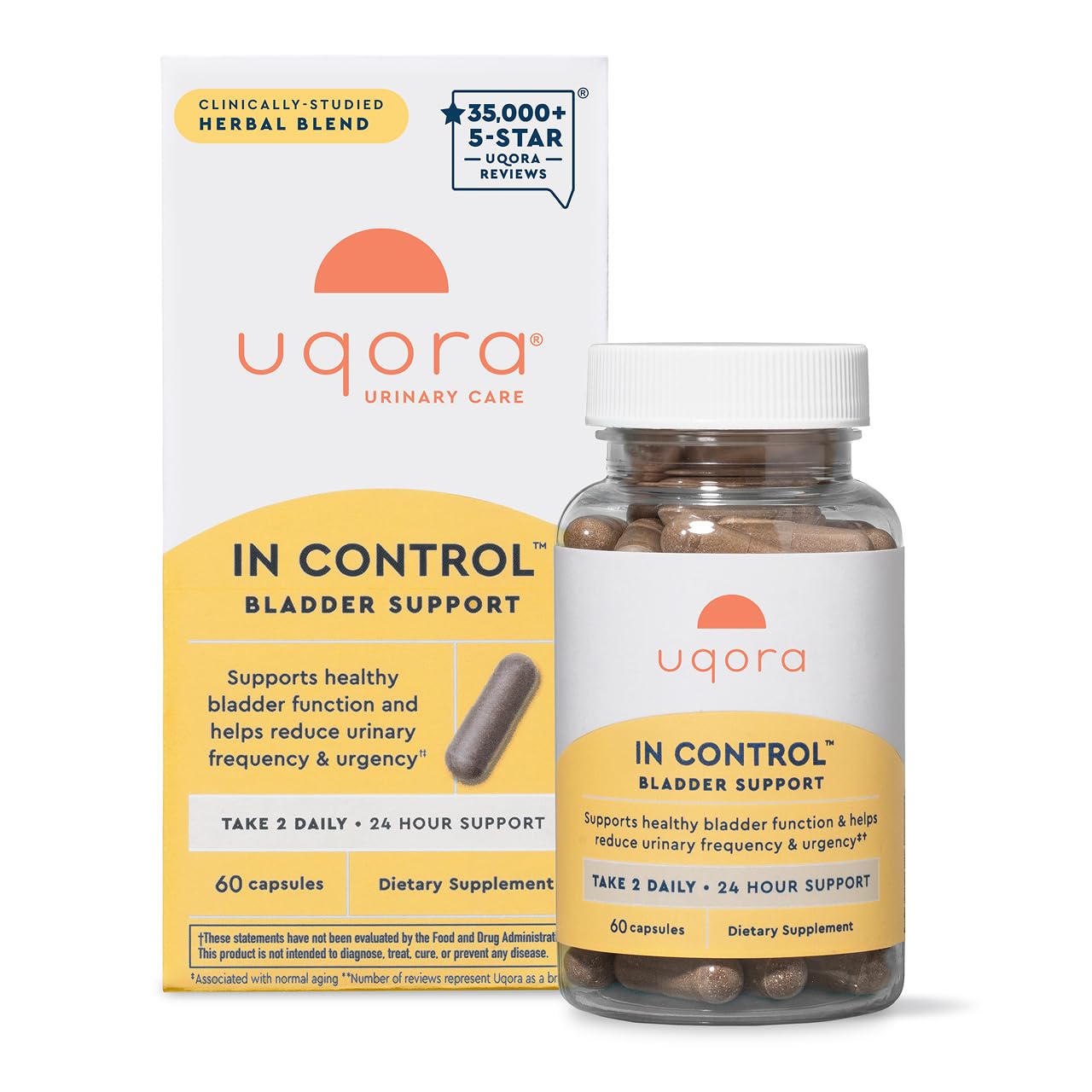 Uqora in Control Bladder Support - Daily Bladder Care & Support for Urinary Comfort - Made with botanicals, Like Horsetail & Spicebush - Gluten-Free & Vegetarian - 60 Capsules - dailyvitalstore