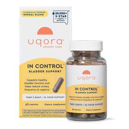 Uqora in Control Bladder Support - Daily Bladder Care & Support for Urinary Comfort - Made with botanicals, Like Horsetail & Spicebush - Gluten-Free & Vegetarian - 60 Capsules - dailyvitalstore