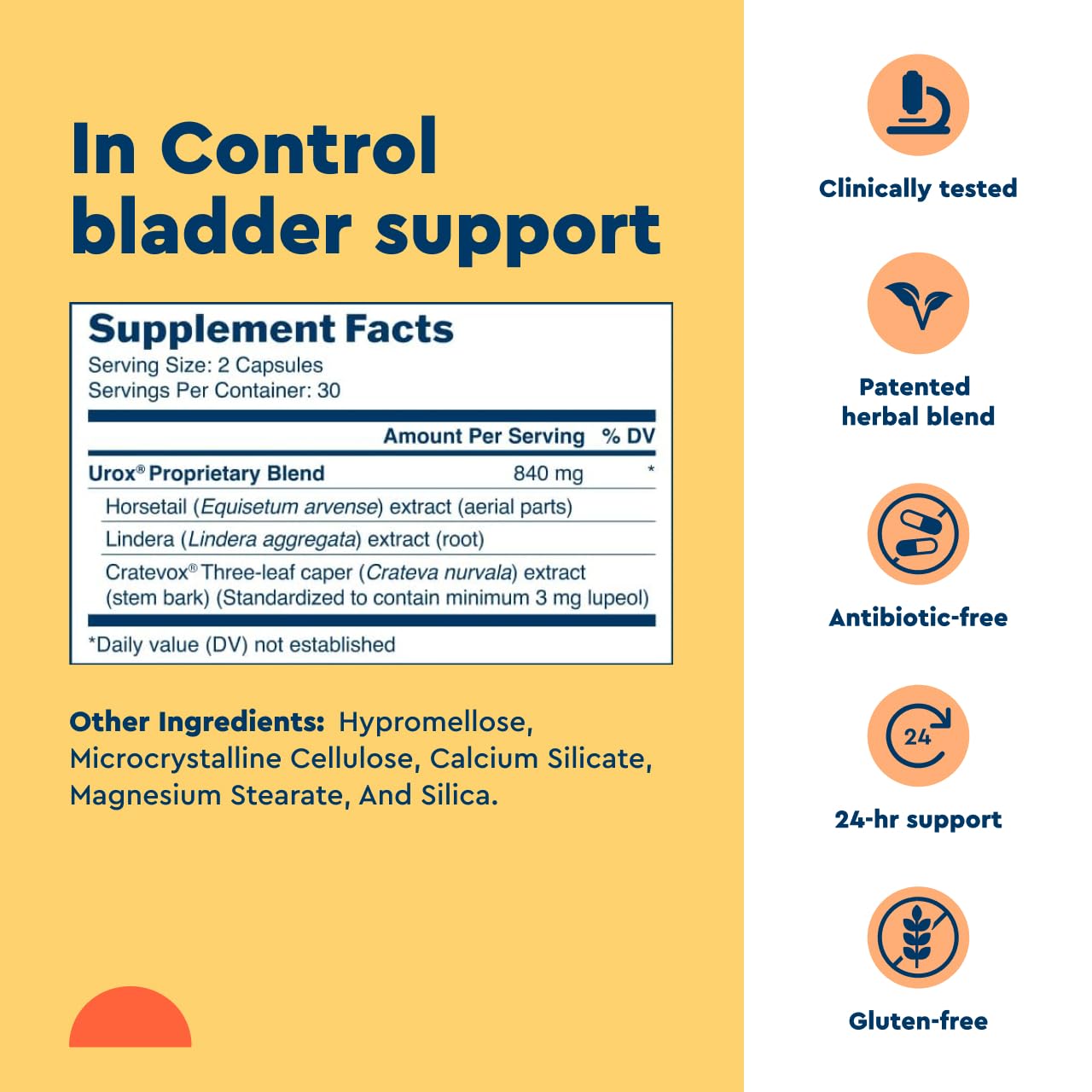 Uqora in Control Bladder Support - Daily Bladder Care & Support for Urinary Comfort - Made with botanicals, Like Horsetail & Spicebush - Gluten-Free & Vegetarian - 60 Capsules - dailyvitalstore