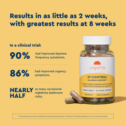 Uqora in Control Bladder Support - Daily Bladder Care & Support for Urinary Comfort - Made with botanicals, Like Horsetail & Spicebush - Gluten-Free & Vegetarian - 60 Capsules - dailyvitalstore