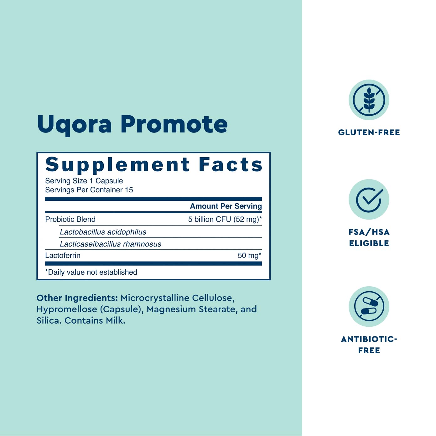 Uqora Promote - Support Vaginal Health* - Probiotic for Women with Lactoferrin, Lactobacillus Acidophilus & Lacticaseibacillus Rhamnosus - Vaginal Probiotics - Gluten-Free - 15 Capsules - dailyvitalstore