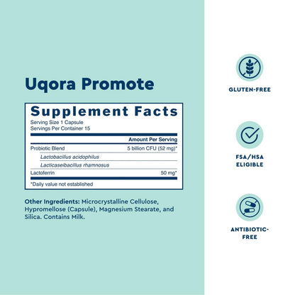 Uqora Promote - Support Vaginal Health* - Probiotic for Women with Lactoferrin, Lactobacillus Acidophilus & Lacticaseibacillus Rhamnosus - Vaginal Probiotics - Gluten-Free - 15 Capsules - dailyvitalstore