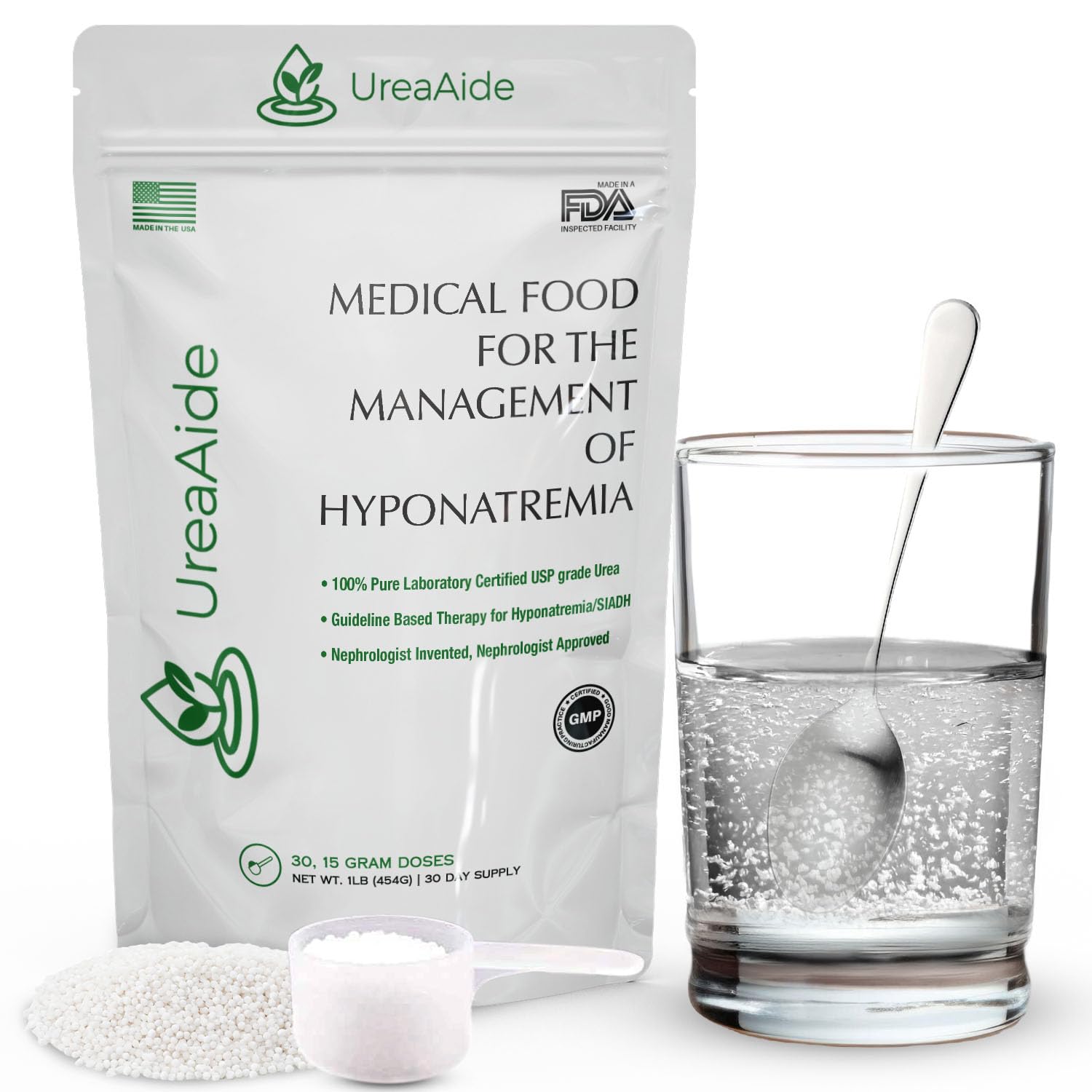UreaAide Unflavored Urea Powder for Low Sodium 30 Servings Oral Urea Powder for Hyponatremia-Single Ingredient 100% Medical Grade Urea with 15 gram Dose Scoop - dailyvitalstore