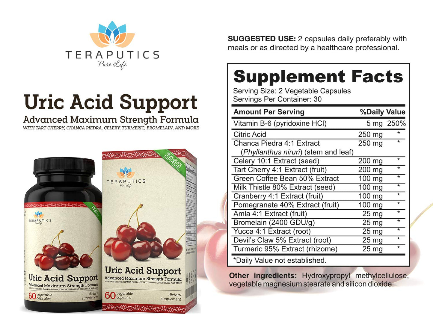 Uric Acid Support Formula | Advanced Uric Acid Cleanse & Kidney Support Supplement - Includes Tart Cherry Concentrate, Celery Seed Extract + 12 More High Potency Ingredients, 60 Veggie Capsules - dailyvitalstore