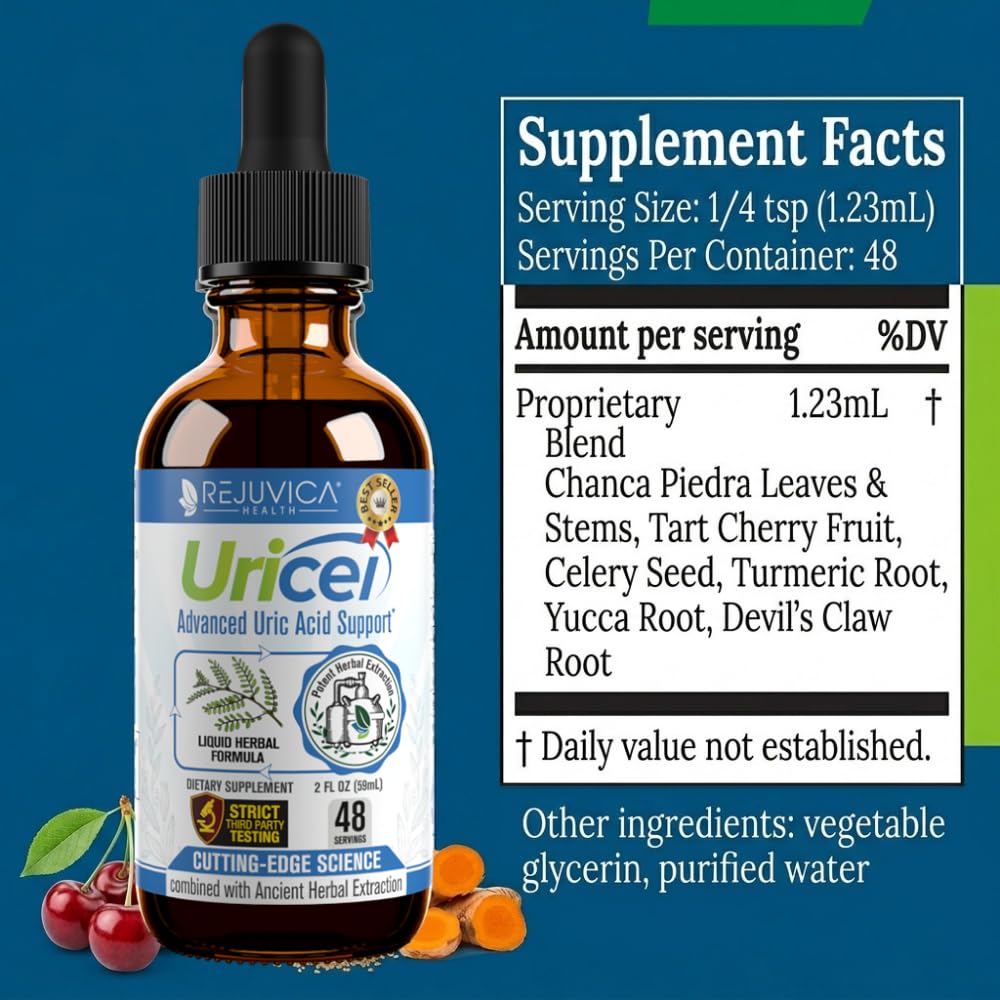 Uricel - Advanced Uric Acid Support & Cleanse Supplement - Liquid Delivery for Better Absorption - Tart Cherry, Chanca Piedra, Celery Seed, Turmeric & More! - dailyvitalstore