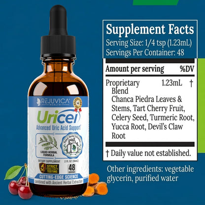Uricel - Advanced Uric Acid Support & Cleanse Supplement - Liquid Delivery for Better Absorption - Tart Cherry, Chanca Piedra, Celery Seed, Turmeric & More! - dailyvitalstore