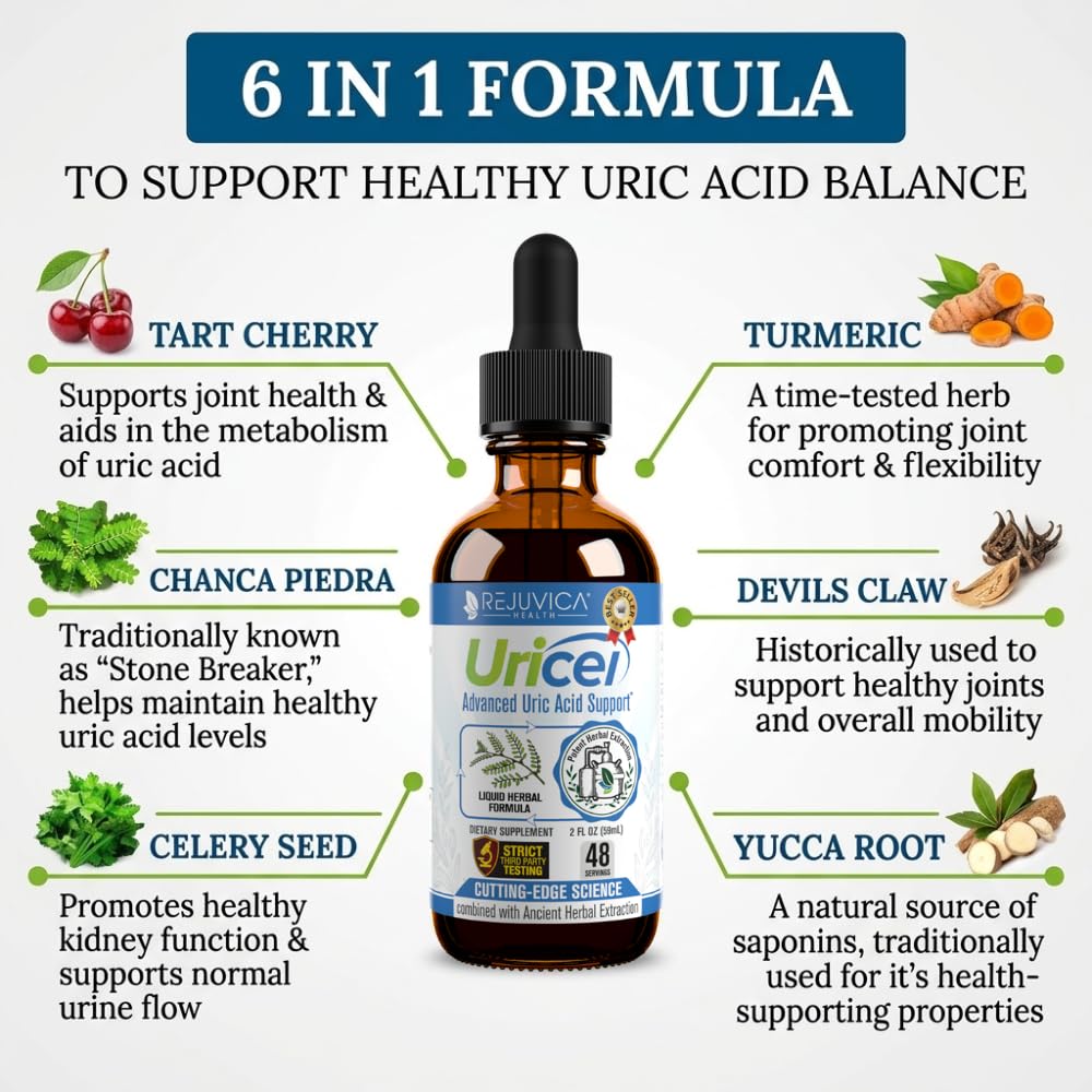 Uricel - Advanced Uric Acid Support & Cleanse Supplement - Liquid Delivery for Better Absorption - Tart Cherry, Chanca Piedra, Celery Seed, Turmeric & More! - dailyvitalstore