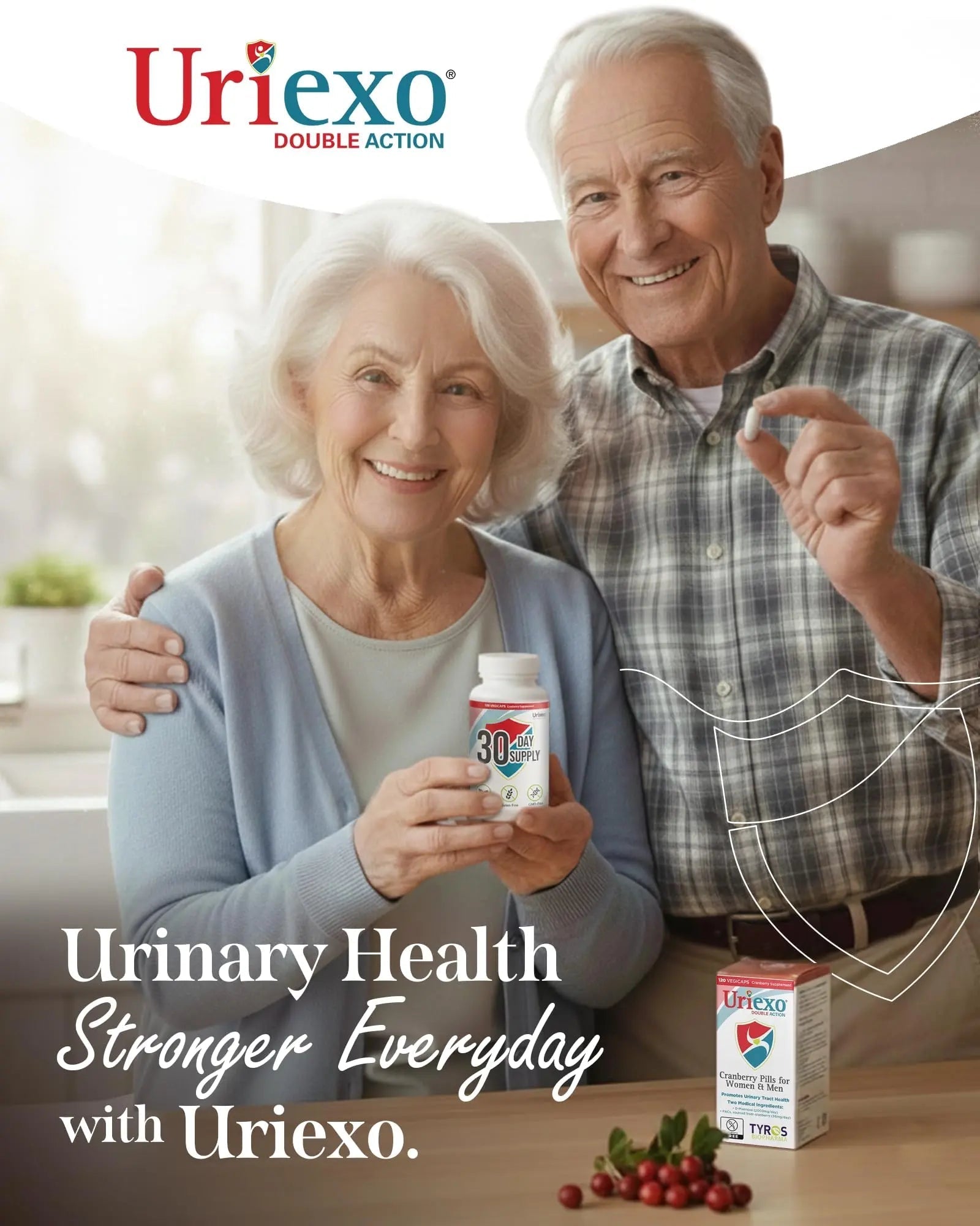 Uriexo Double Action Support Cranberry Pills - Urinary Tract Health Supplement with 36mg Proanthocyanidins PACs & 2000mg D-Mannose, Capsules for Men & Women, Non-Antibiotic Formula, 30 Day Supply - dailyvitalstore