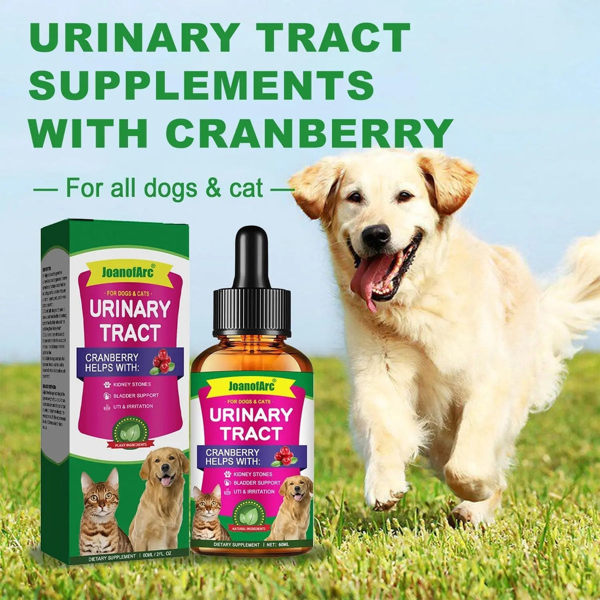 Urinary Tract for Cats, Cat & Dog Urinary Tract Drops Infection Remedy with Cranberry Dog Supplements, Cranberry Kidney Bladder Support Supplement - 60ml / 2 Fl.oz - dailyvitalstore