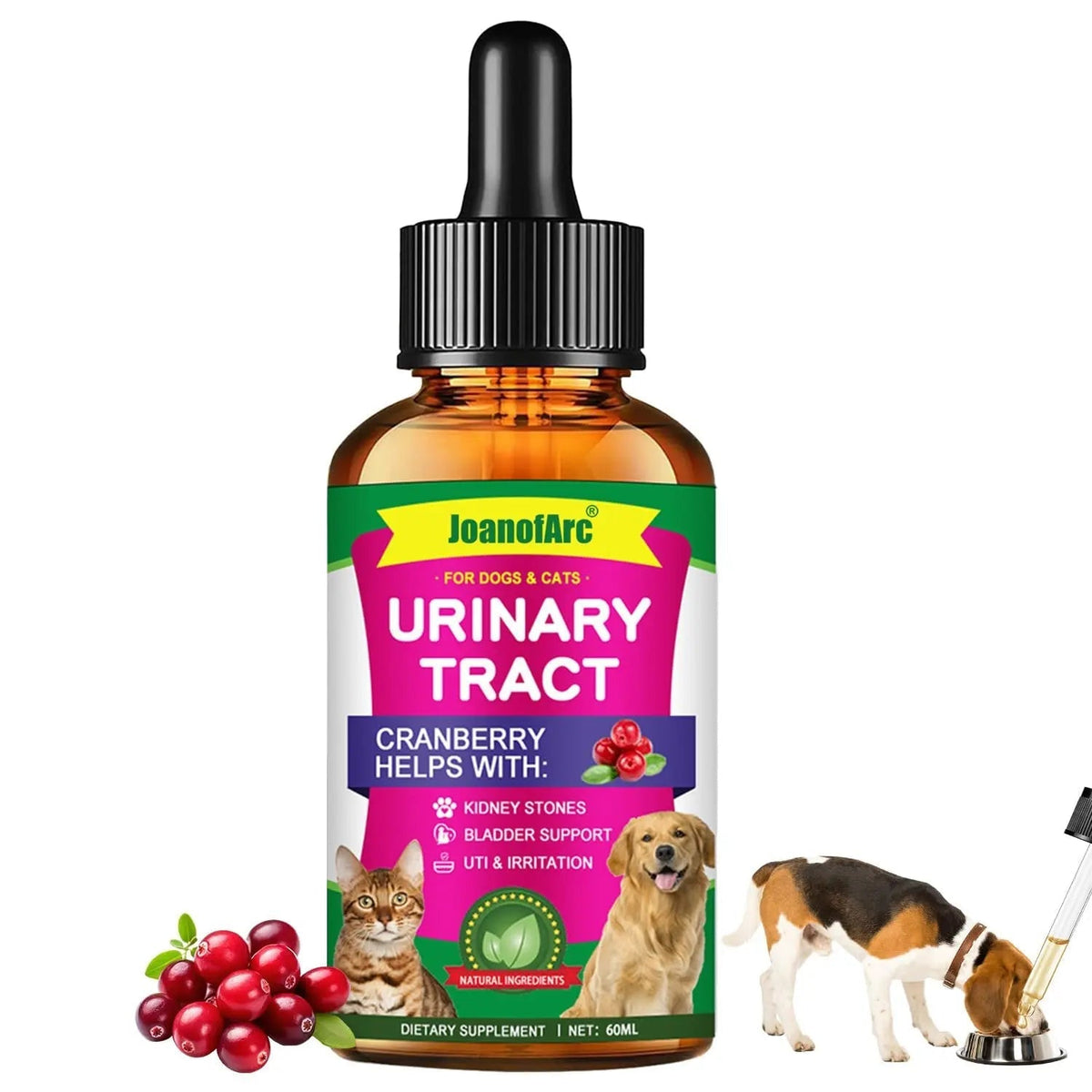 Urinary Tract for Cats, Cat & Dog Urinary Tract Drops Infection Remedy with Cranberry Dog Supplements, Cranberry Kidney Bladder Support Supplement - 60ml / 2 Fl.oz - dailyvitalstore