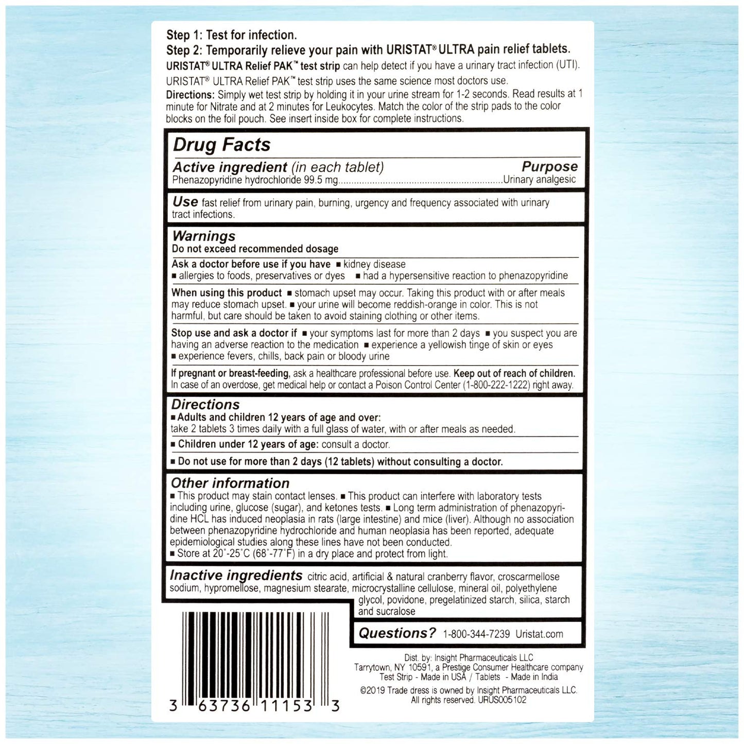 Uristat Ultra Strength Urinary Tract Infection Treatments and Test Relief Kit – 1 UTI Test Strip & 12 Cranberry Flavor Relief Tablets to Ease Urinary Pain, Burning & Urgency - dailyvitalstore