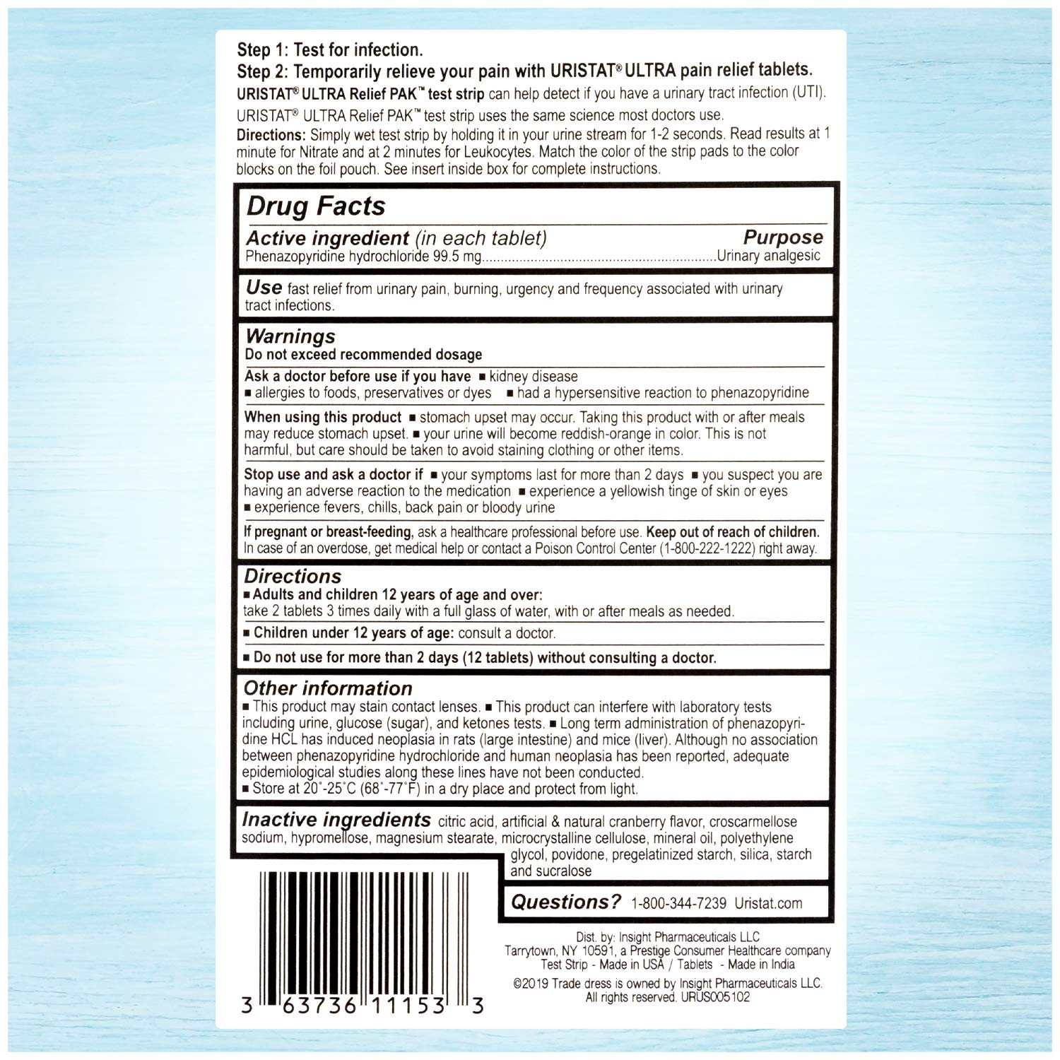 Uristat Ultra Strength Urinary Tract Infection Treatments and Test Relief Kit – 1 UTI Test Strip & 12 Cranberry Flavor Relief Tablets to Ease Urinary Pain, Burning & Urgency - dailyvitalstore