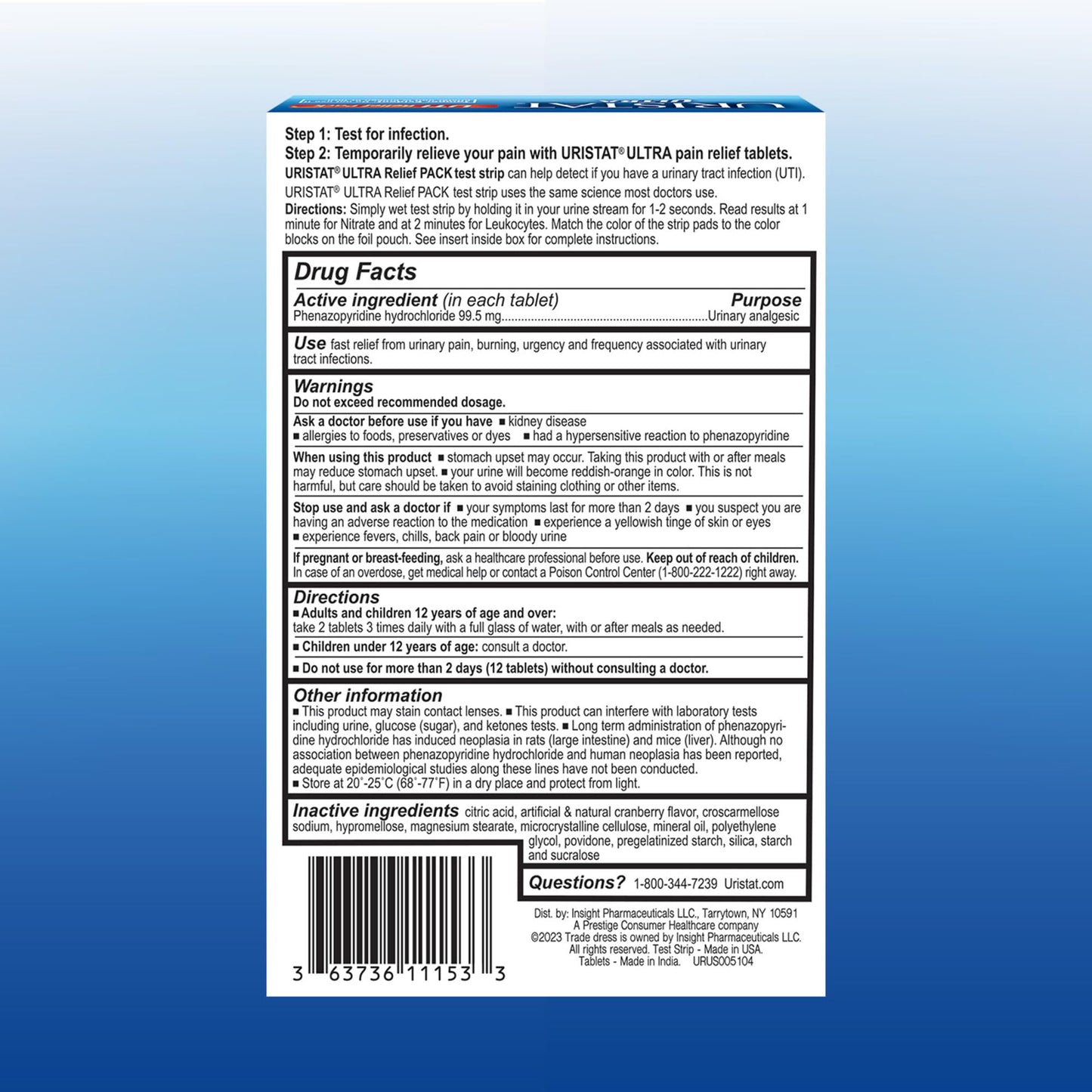 Uristat Ultra Strength Urinary Tract Infection Treatments and Test Relief Kit – 1 UTI Test Strip & 12 Cranberry Flavor Relief Tablets to Ease Urinary Pain, Burning & Urgency - dailyvitalstore
