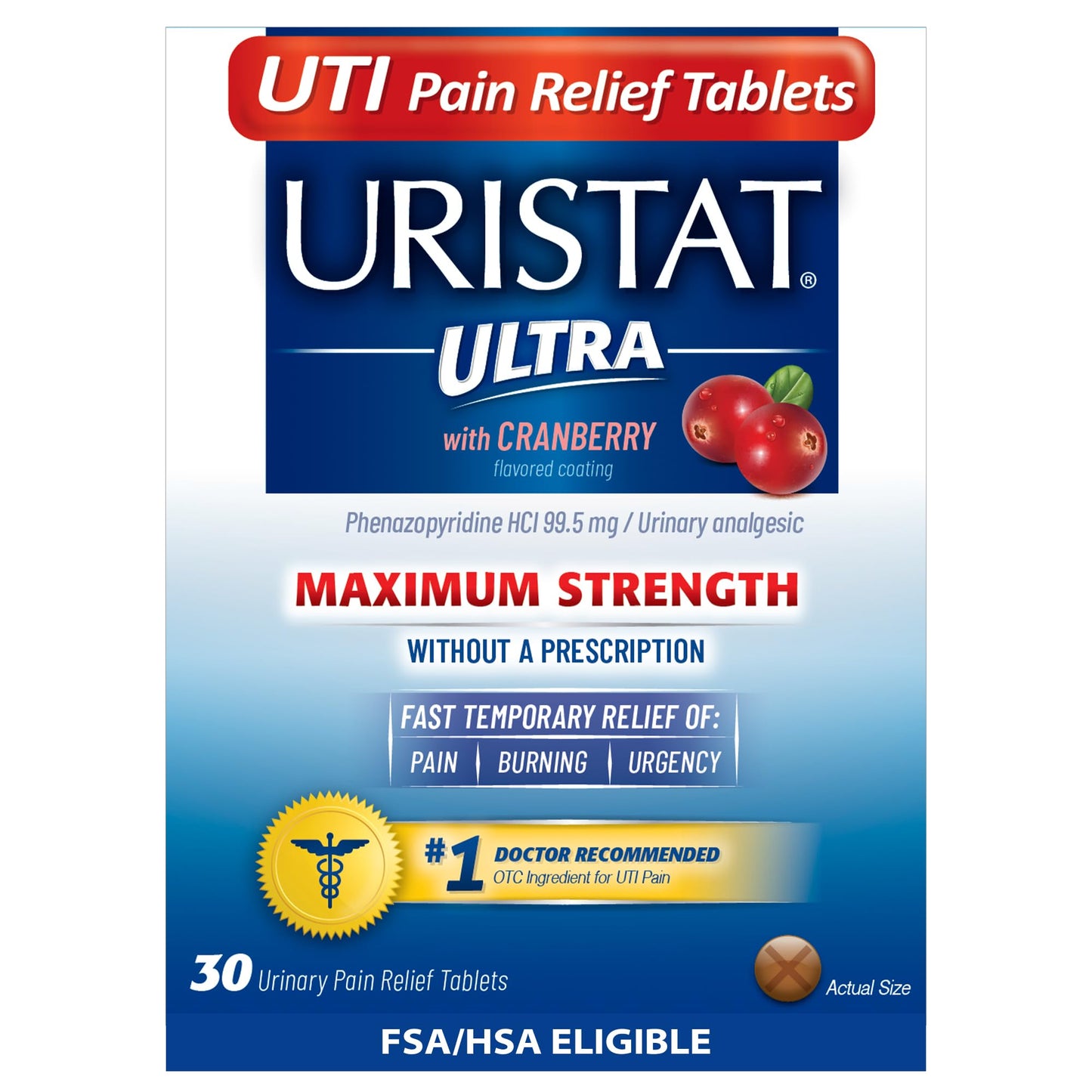 Uristat Ultra Strength UTI Relief Tablets – Ease Urinary Pain, Burning & Urgency, Cranberry Flavor, 30 Count - dailyvitalstore