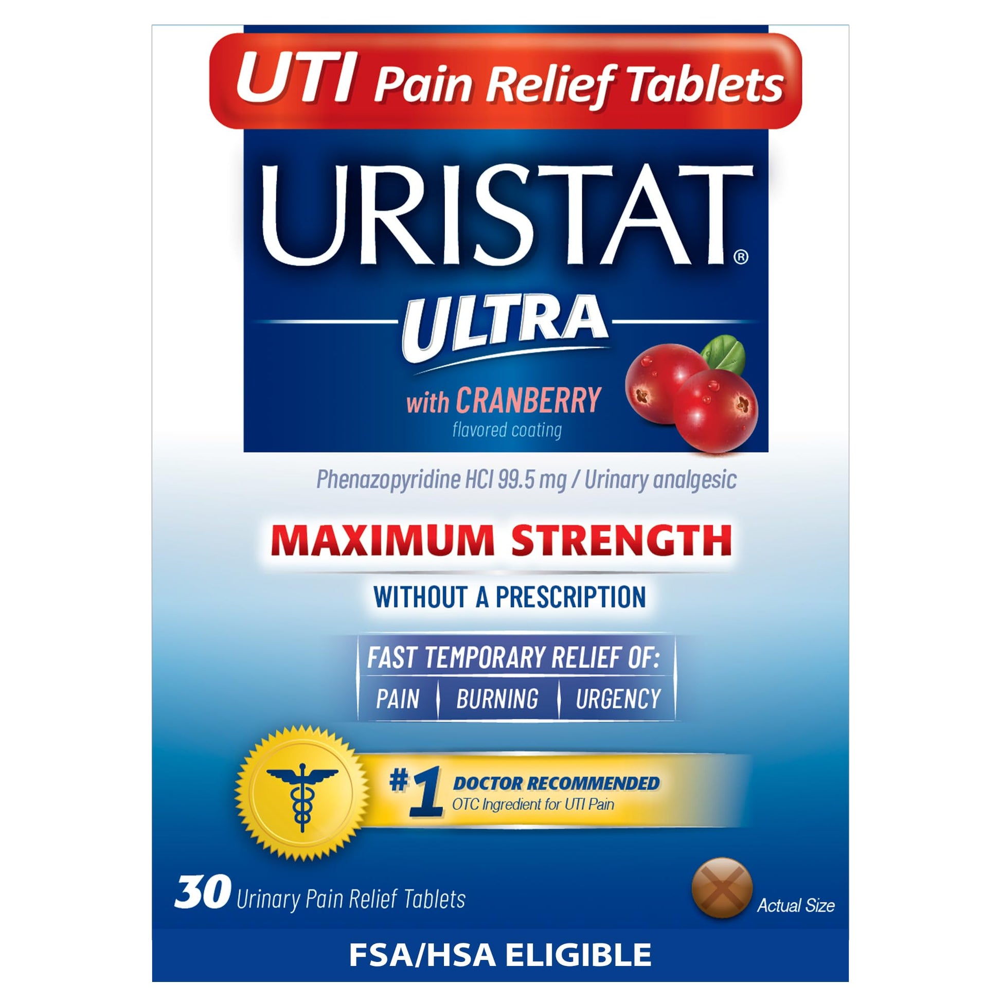 Uristat Ultra Strength UTI Relief Tablets – Ease Urinary Pain, Burning & Urgency, Cranberry Flavor, 30 Count - dailyvitalstore