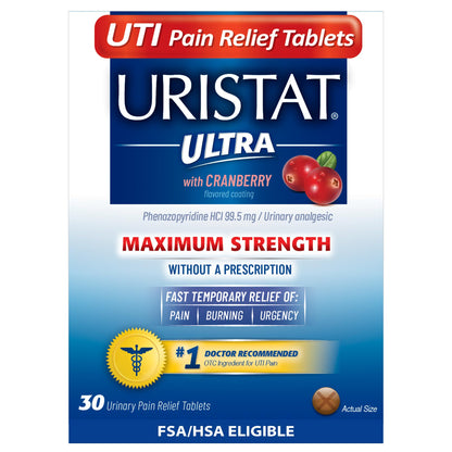 Uristat Ultra Strength UTI Relief Tablets – Ease Urinary Pain, Burning & Urgency, Cranberry Flavor, 30 Count - dailyvitalstore