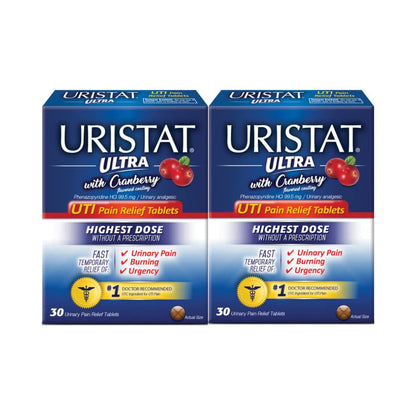 URISTAT Ultra UTI Pain Relief, Cranberry Flavored Coating, 30 Tablets (Pack of 2) - dailyvitalstore