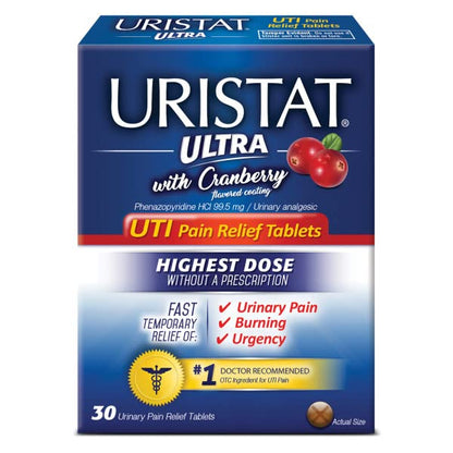 URISTAT Ultra UTI Pain Relief, Cranberry Flavored Coating, 30 Tablets (Pack of 2) - dailyvitalstore