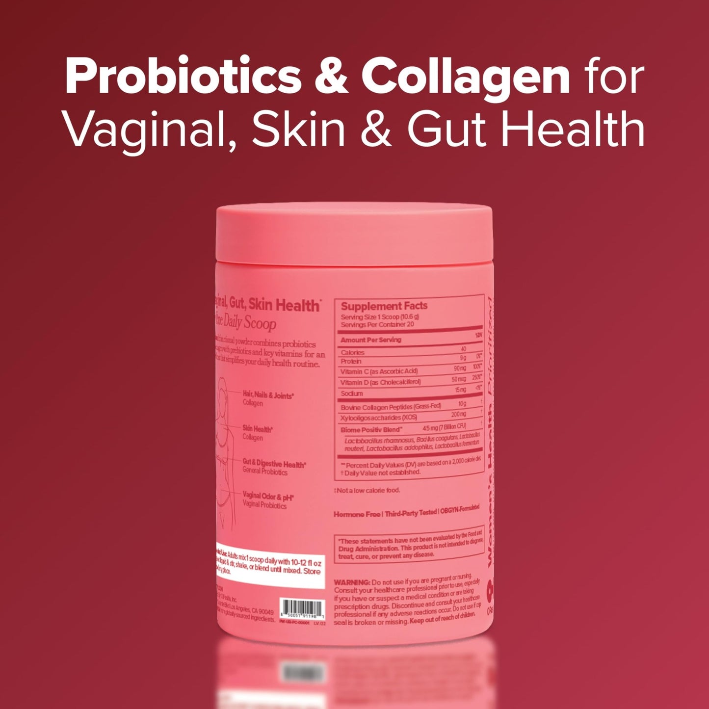 URO Women’s Probiotic + Collagen Peptides Powder – Vaginal, Skin & Gut Health In One Daily Scoop – With Hydrolyzed Collagen Peptides, Probiotic Blend, and XOS Prebiotics – 20 servings - dailyvitalstore