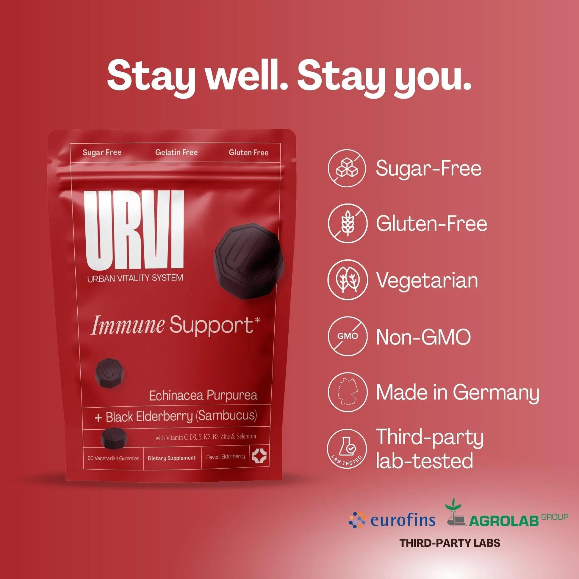 URVI® Immune Support Gummies - Vitamin C, D3 K2, E, Niacin, Zinc & Selenium with Elderberry & Echinacea - dailyvitalstore