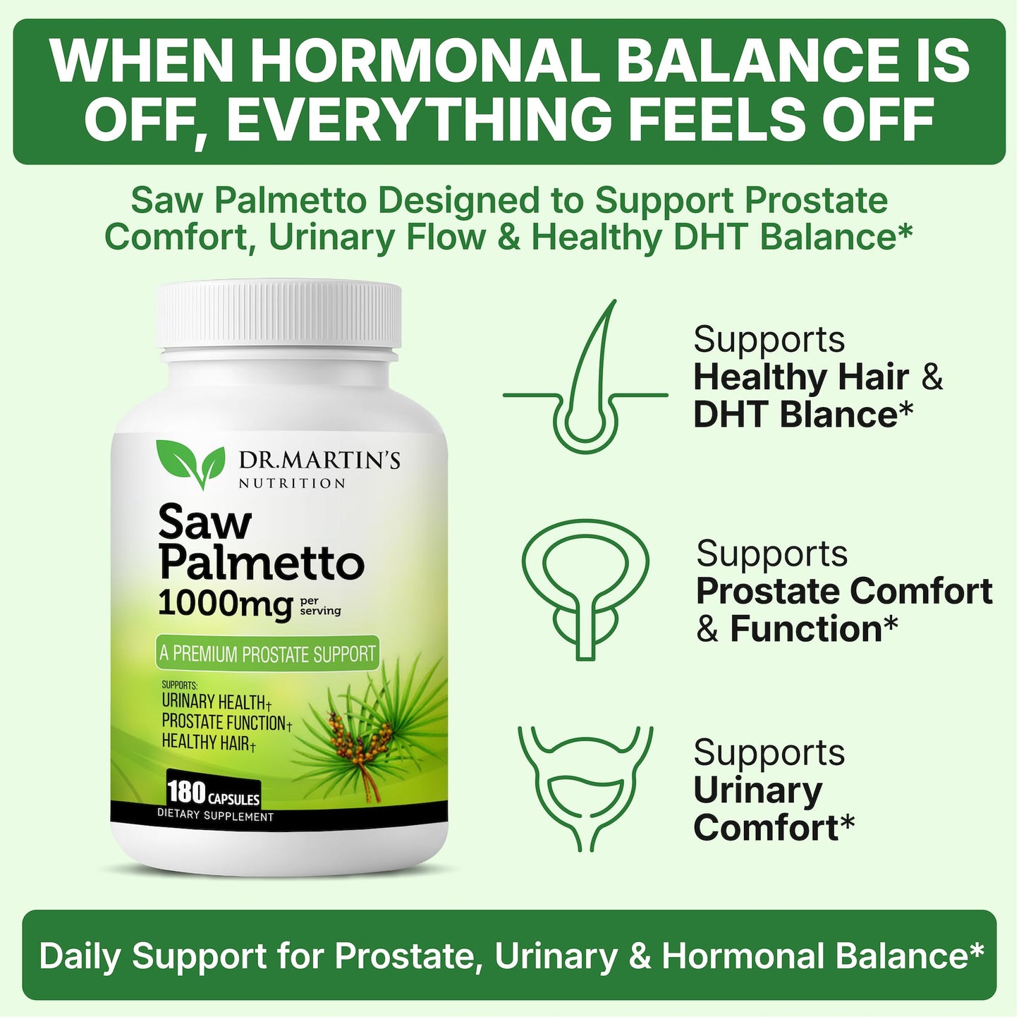 USA Grown Saw Palmetto | 180 Capsules Prostate Health Supplement | Hair Growth for Men & Women | Support to Help Maintain Normal Urination Frequency - dailyvitalstore