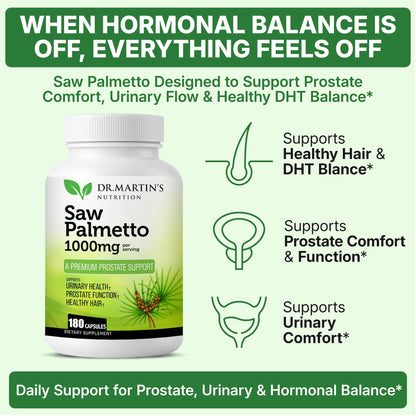 USA Grown Saw Palmetto | 180 Capsules Prostate Health Supplement | Hair Growth for Men & Women | Support to Help Maintain Normal Urination Frequency - dailyvitalstore