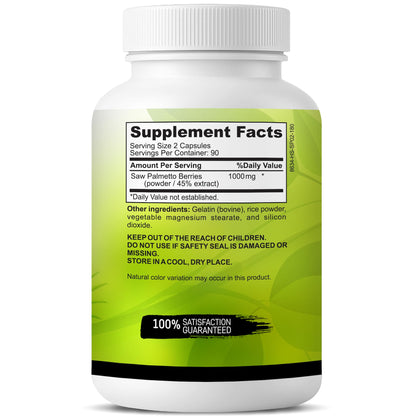 USA Grown Saw Palmetto | 180 Capsules Prostate Health Supplement | Hair Growth for Men & Women | Support to Help Maintain Normal Urination Frequency - dailyvitalstore