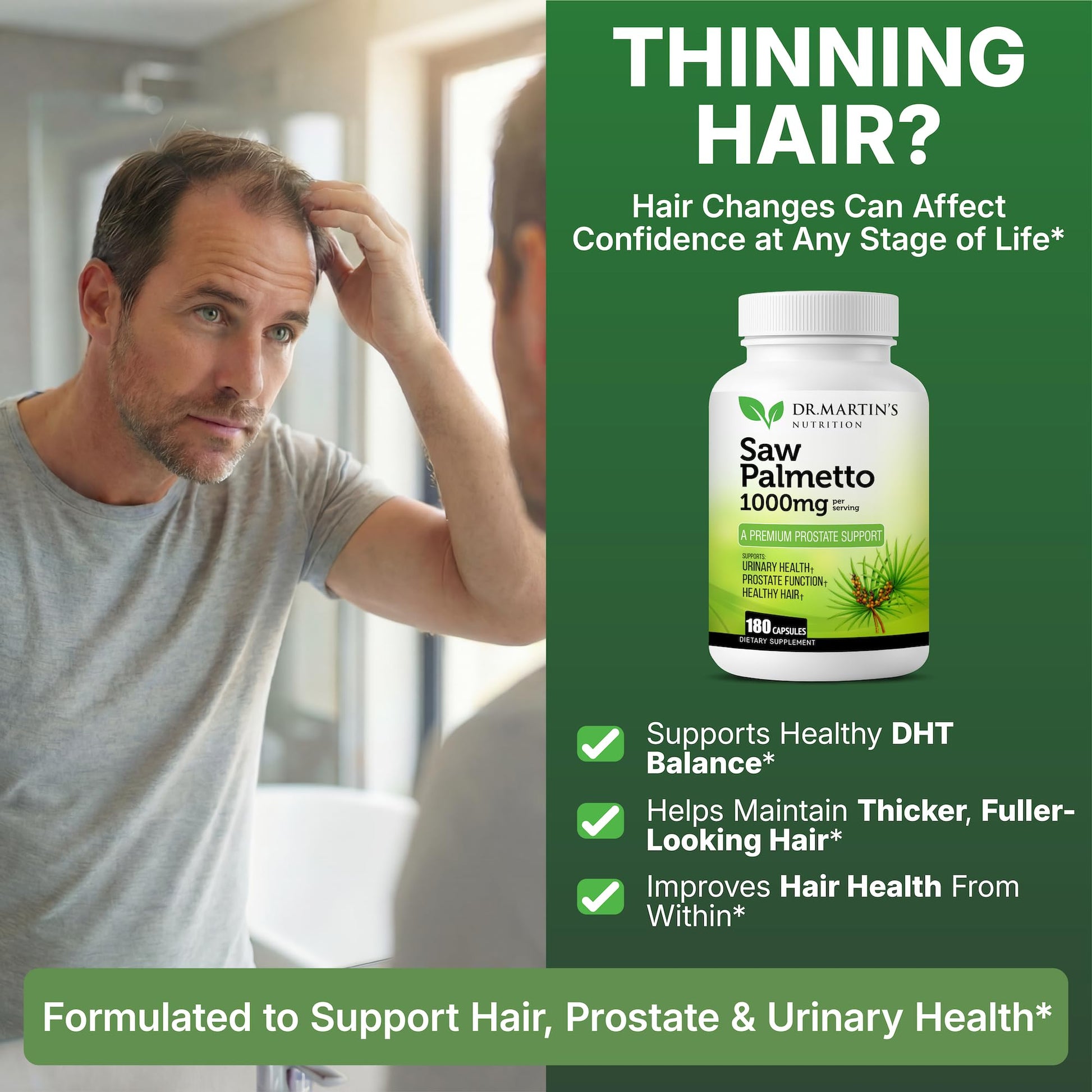USA Grown Saw Palmetto | 180 Capsules Prostate Health Supplement | Hair Growth for Men & Women | Support to Help Maintain Normal Urination Frequency - dailyvitalstore