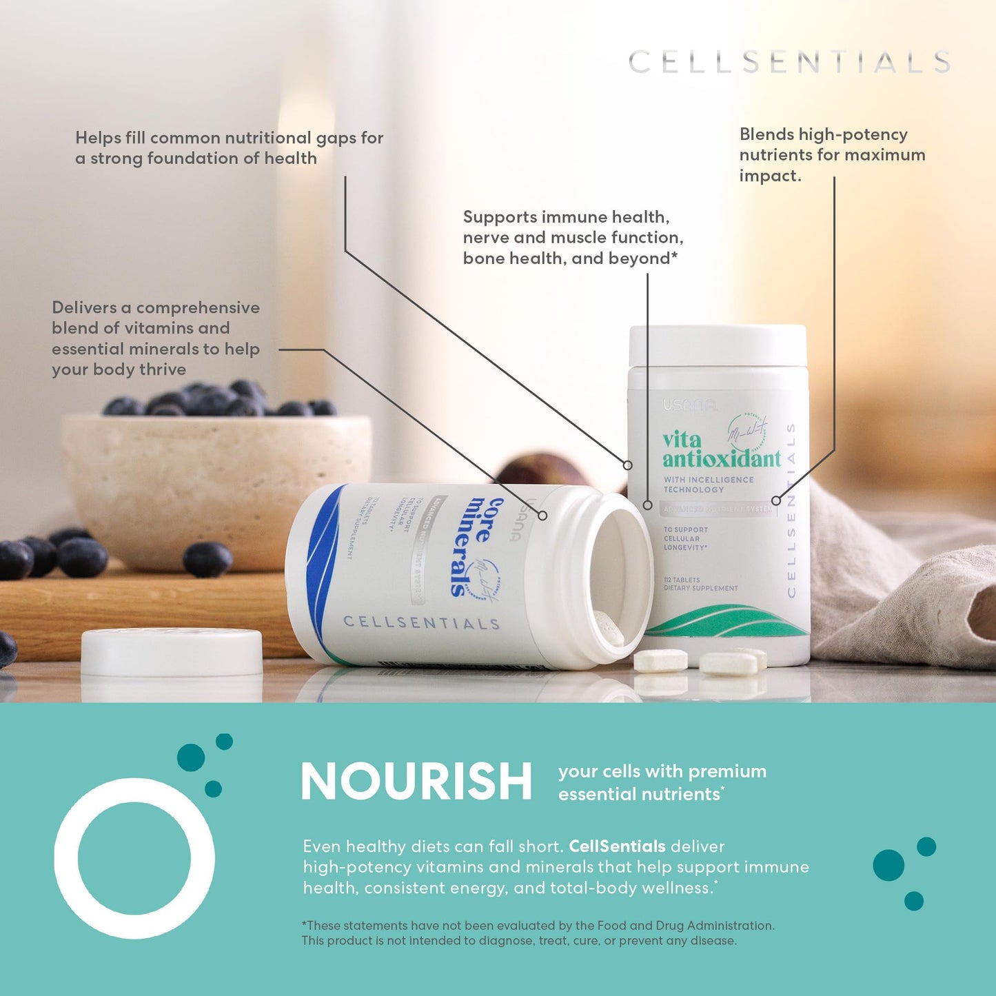 USANA CellSentials - Core Minerals and Vita Antioxidant with InCelligence Technology to Support Total Body Health* - 112 Tablets Per Bottle - 28 Day Supply - dailyvitalstore