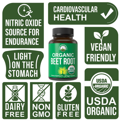 USDA Organic Beet Root Vegan Capsules. Beets Juice Powder Super Food Pills 1200 mg. Nitric Oxide Energy Boosting Beetroot Extract Capsules. Polyphenol Support Supplement for Women and Men - dailyvitalstore