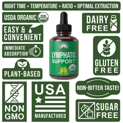 USDA Organic Lymphatic Drainage Drops. Sugar Free, Tasty 6-in-1 Lymph System Support for Detox, Cleanse. Vegan Supplement with Astragalus, Echinacea, Red Clover, Cleavers Herb, Licorice & Burdock Root - dailyvitalstore