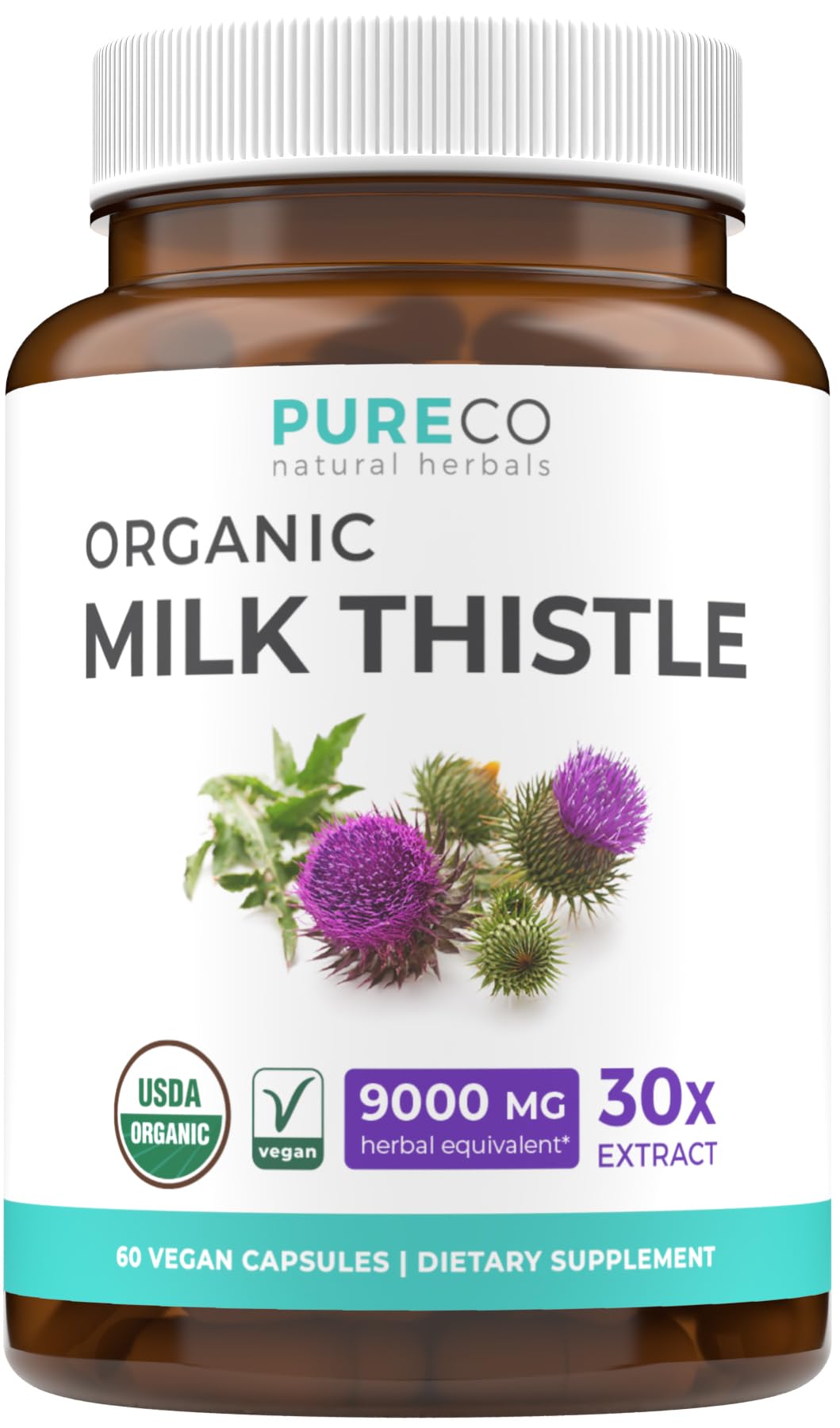 USDA Organic Milk Thistle Capsules - 80% Silymarin Supplement for Liver Support- Super Concentrated 300mg of 30:1 Milk Thistle Extract Equivalent to 9,000mg - Milk Thistle Liver Detox 60 Day Supply - dailyvitalstore