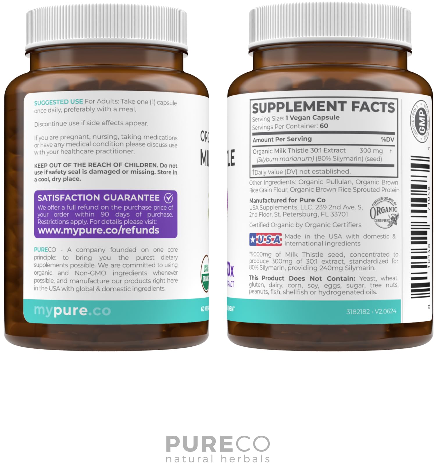 USDA Organic Milk Thistle Capsules - 80% Silymarin Supplement for Liver Support- Super Concentrated 300mg of 30:1 Milk Thistle Extract Equivalent to 9,000mg - Milk Thistle Liver Detox 60 Day Supply - dailyvitalstore