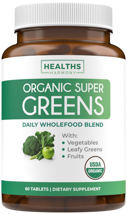 USDA Organic Super Greens Supplement - Organic Greens Fruits and Vegetable Supplement for Adults with 28 Superfood Complex with Superfruits Roots Herbs & More - Vegan & Non-GMO (Up to 1 Month Supply) - dailyvitalstore