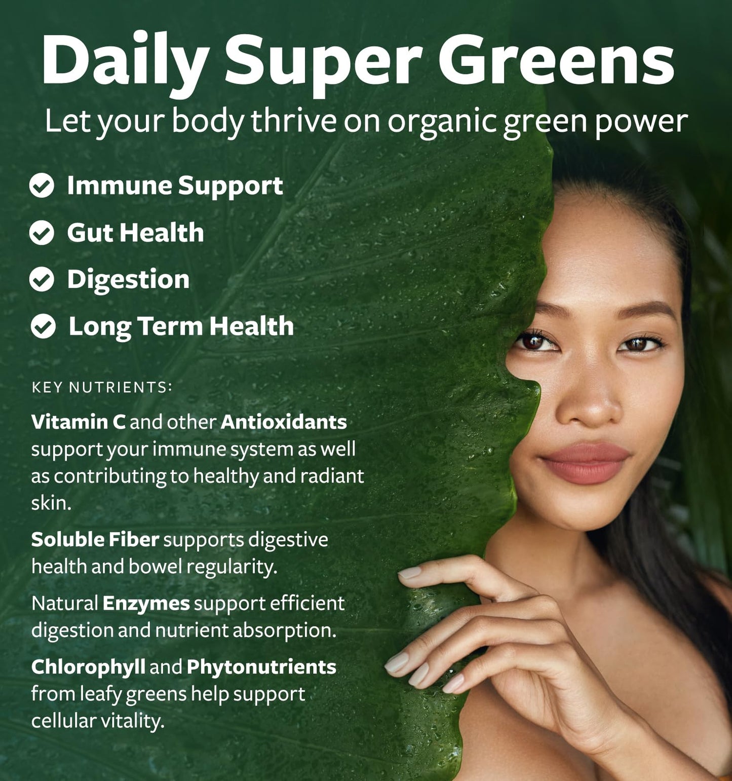 USDA Organic Super Greens Supplement - Organic Greens Fruits and Vegetable Supplement for Adults with 28 Superfood Complex with Superfruits Roots Herbs & More - Vegan & Non-GMO (Up to 1 Month Supply) - dailyvitalstore