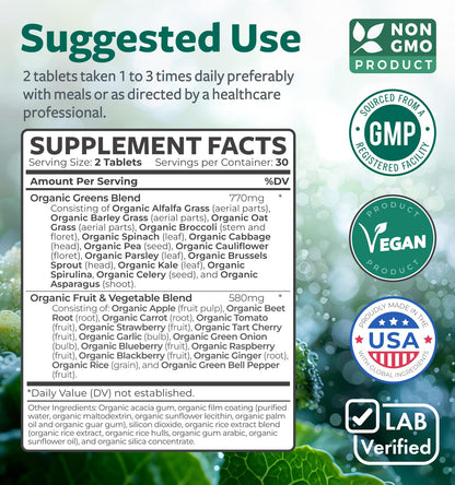 USDA Organic Super Greens Supplement - Organic Greens Fruits and Vegetable Supplement for Adults with 28 Superfood Complex with Superfruits Roots Herbs & More - Vegan & Non-GMO (Up to 1 Month Supply) - dailyvitalstore