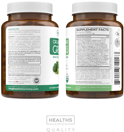 USDA Organic Super Greens Supplement - Organic Greens Fruits and Vegetable Supplement for Adults with 28 Superfood Complex with Superfruits Roots Herbs & More - Vegan & Non-GMO (Up to 1 Month Supply) - dailyvitalstore