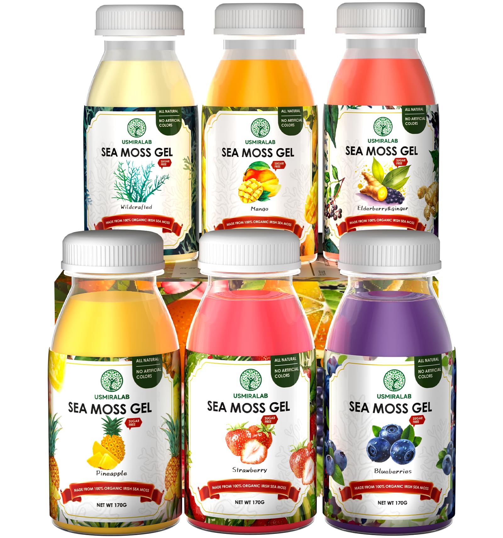 USMIRALAB Wildcrafted Sea Moss Gel for Purists： 6-Flavor Ritual Set (36oz) with Antioxidant Ocean Minerals | Pure Superfood Base Vegan - dailyvitalstore