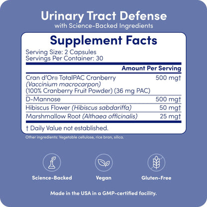 UT-Fem Protection - Urinary Tract Defense for Women, 3-in-1 Daily Defense Formula to Protect Urinary Tract Health, D-Mannose, Cranberry + Hibiscus, Natural Supplement - 60 Vegan Capsules - dailyvitalstore