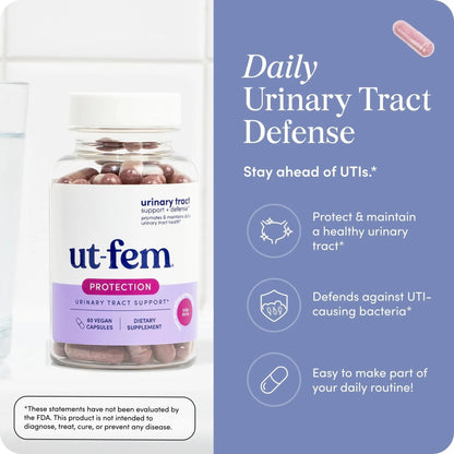 UT-Fem Protection - Urinary Tract Defense for Women, 3-in-1 Daily Defense Formula to Protect Urinary Tract Health, D-Mannose, Cranberry + Hibiscus, Natural Supplement - 60 Vegan Capsules - dailyvitalstore