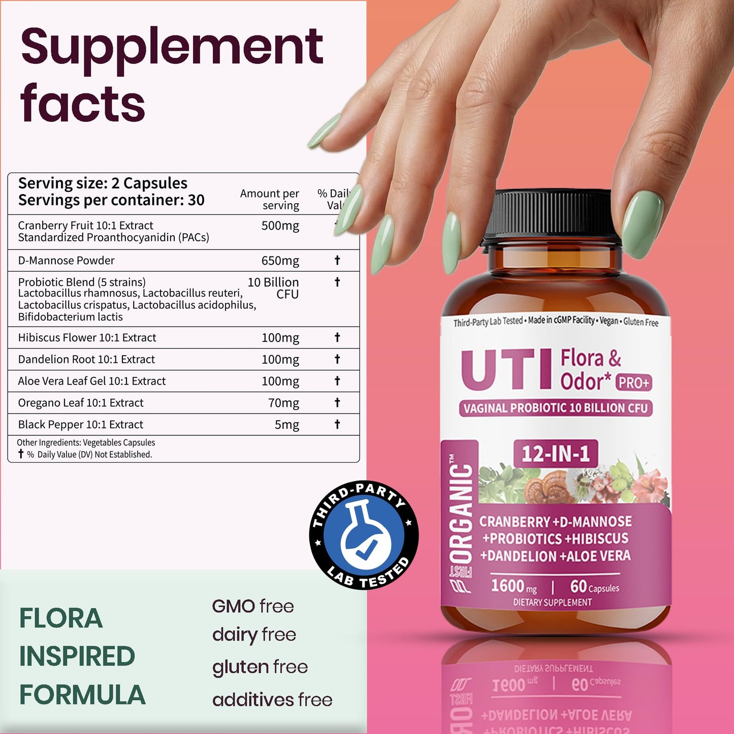 UTI Flora & Odor Pro+ & UTI Yeast & pH Pro+ | Pack of 2 | Vaginal Probiotics for Feminine Hydration & Freshness Support | Third-party Tested, cGMP Facility, Vegan, Non-GMO, Gluten-Free | 60+60 Caps - dailyvitalstore
