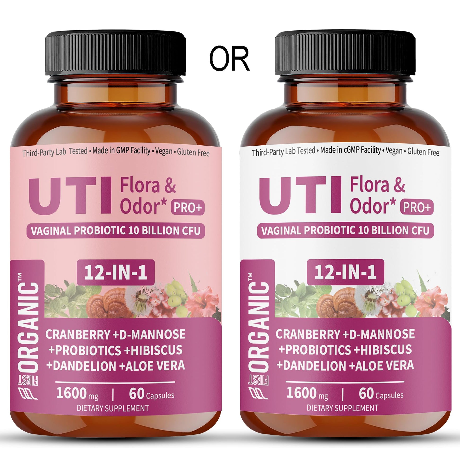UTI Flora & Odor Pro+ & UTI Yeast & pH Pro+ | Pack of 2 | Vaginal Probiotics for Feminine Hydration & Freshness Support | Third-party Tested, cGMP Facility, Vegan, Non-GMO, Gluten-Free | 60+60 Caps - dailyvitalstore